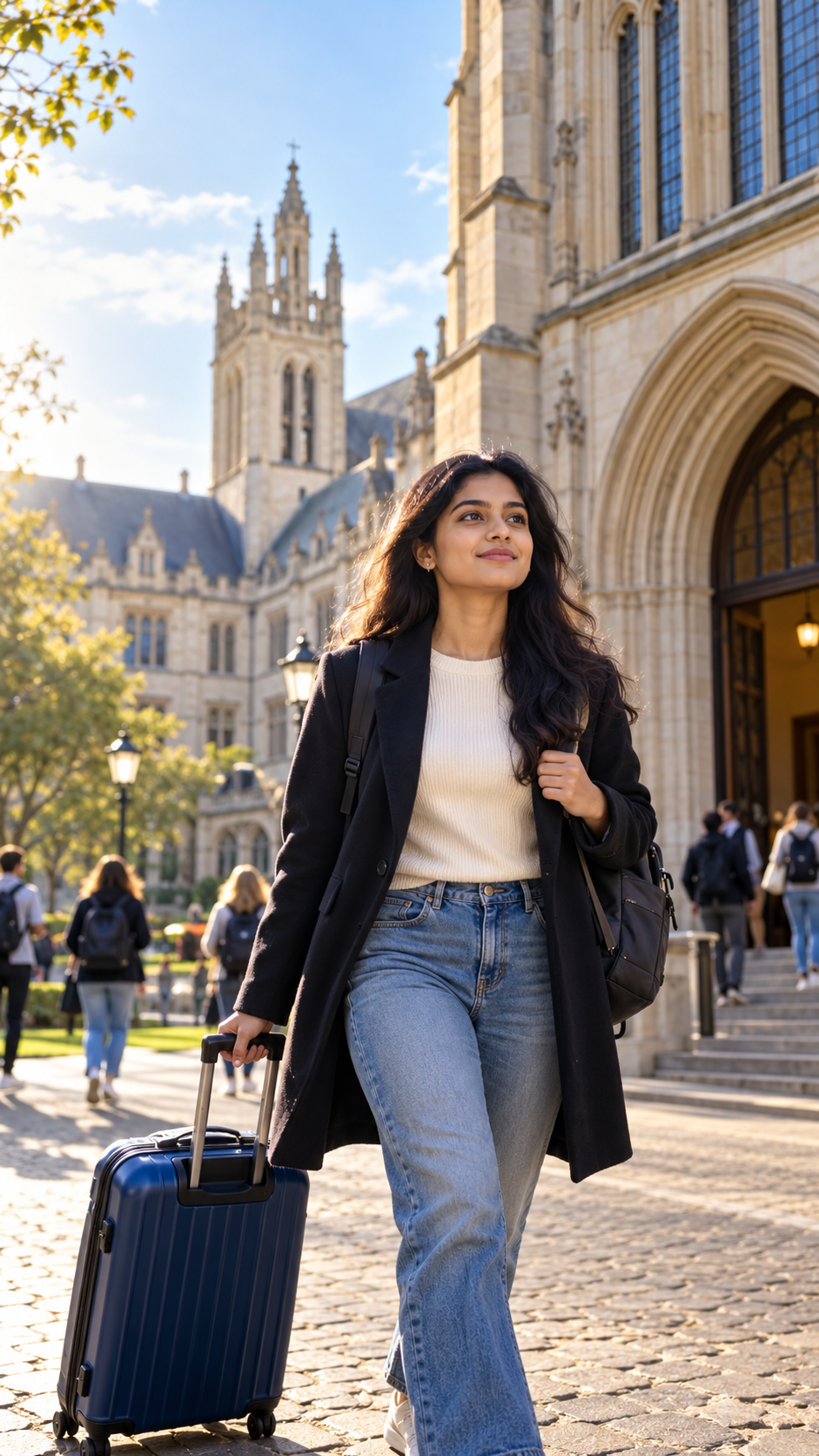 Student arriving at an international university campus