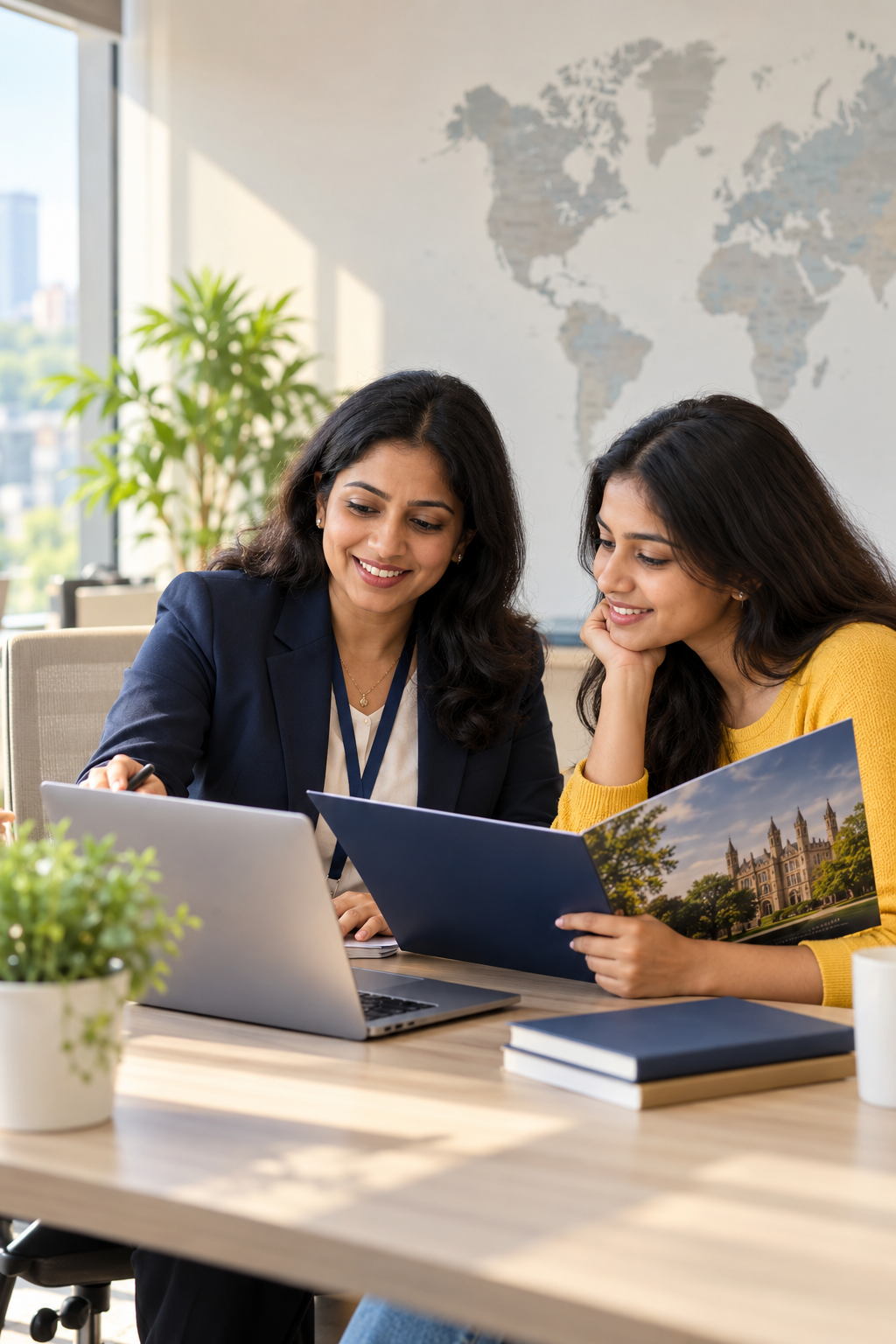Vidhyarthi Mithram advisors supporting a student with an international education plan