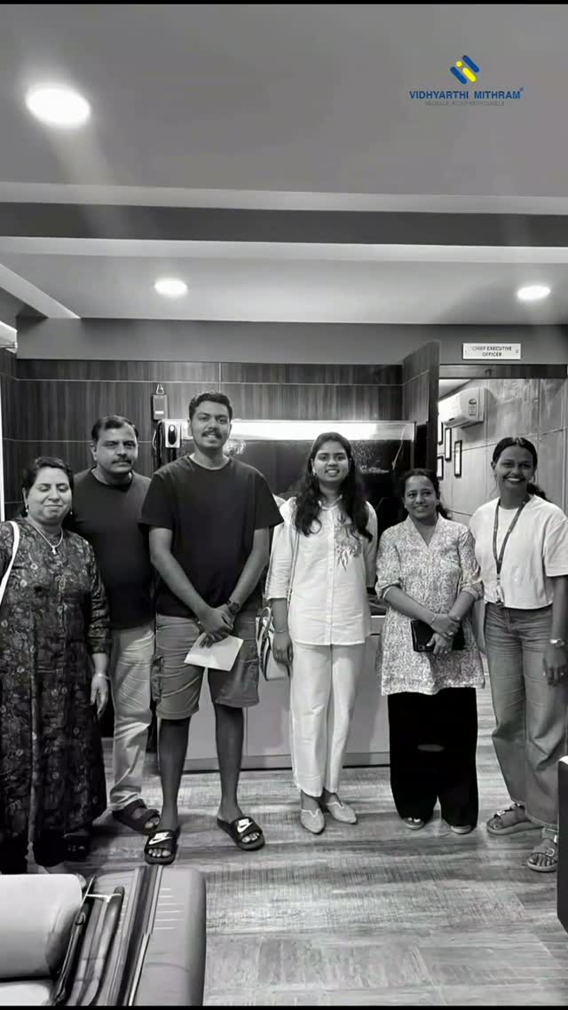 Group pictured at the Vidhyarthi Mithram office in an original visa-journey reel